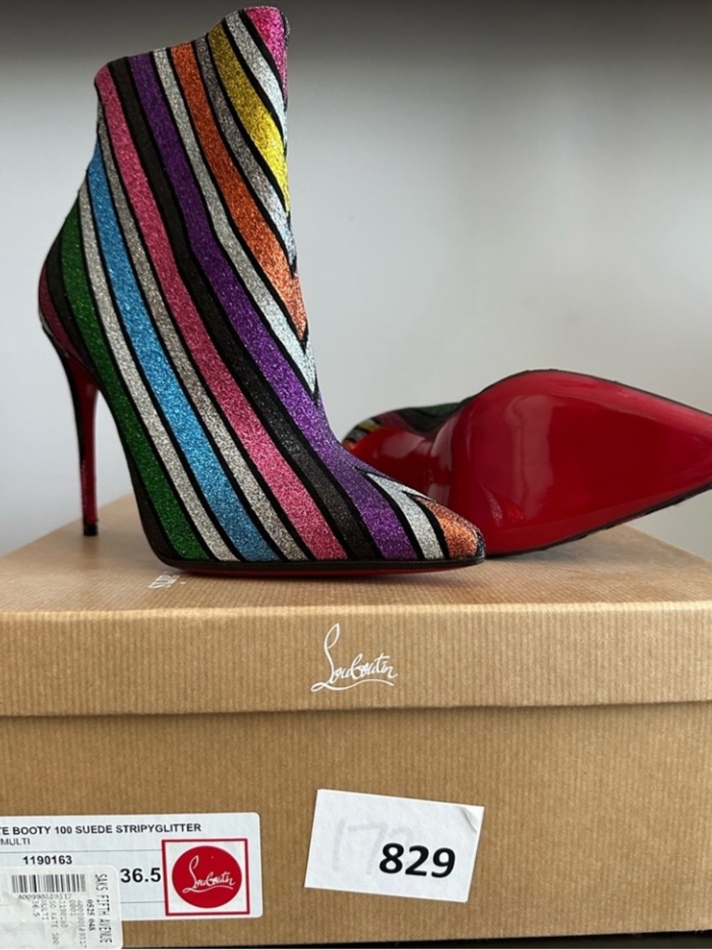 Christian Louboutin So Kate Booty 100 Striped Glitter Size 36.5 NWT